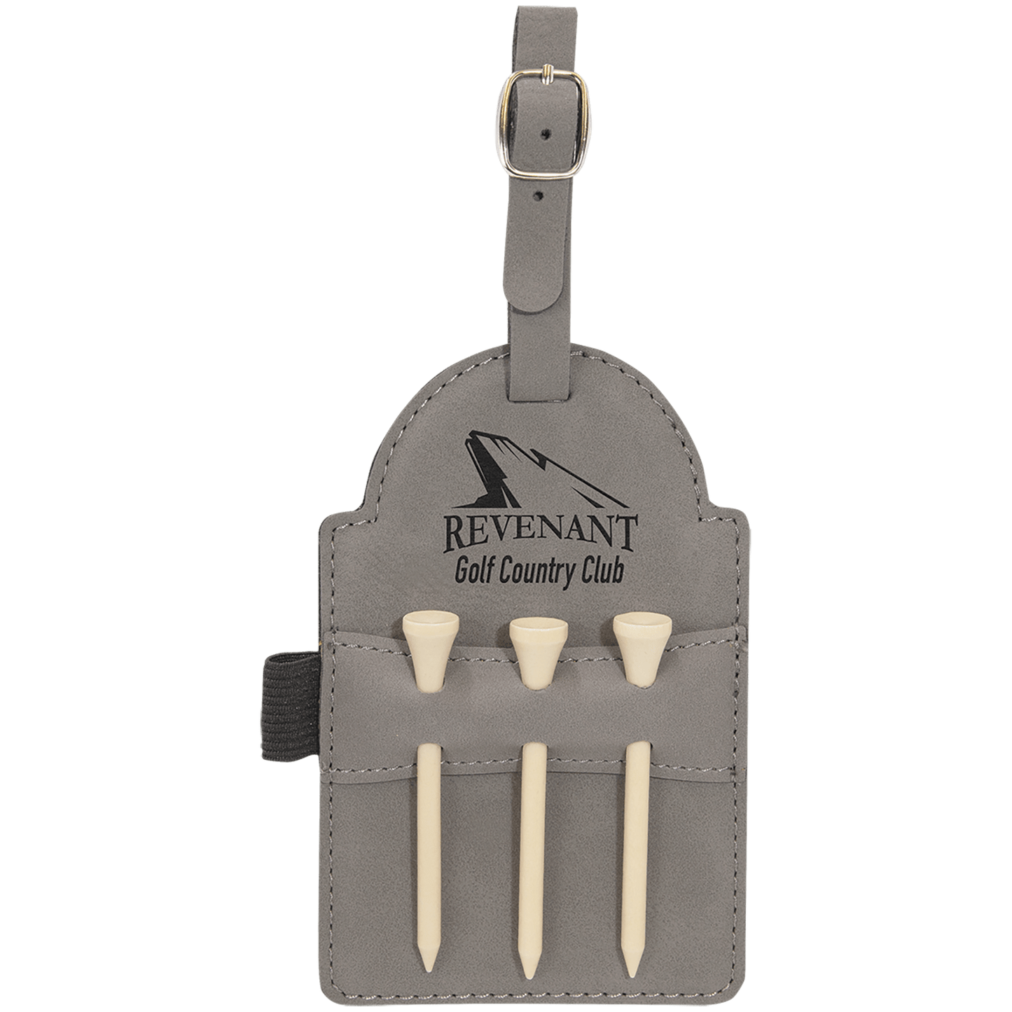 5" x 3 1/4" Gray Laserable Leatherette Golf Bag Tag with 3 Wooden Tees (Sold by Case of 10)