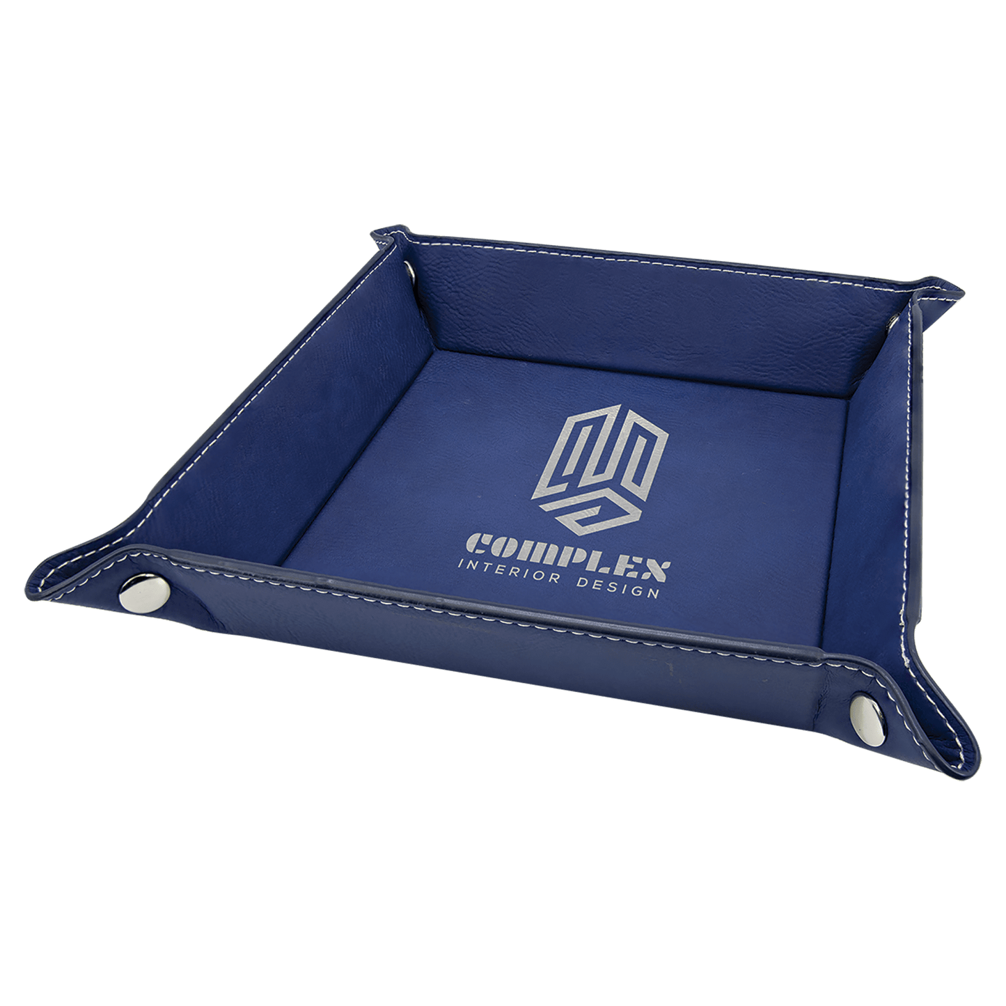 6" x 6" Blue/Silver Laserable Leatherette Snap Up Tray with Silver Snaps (Sold by Case of 6)