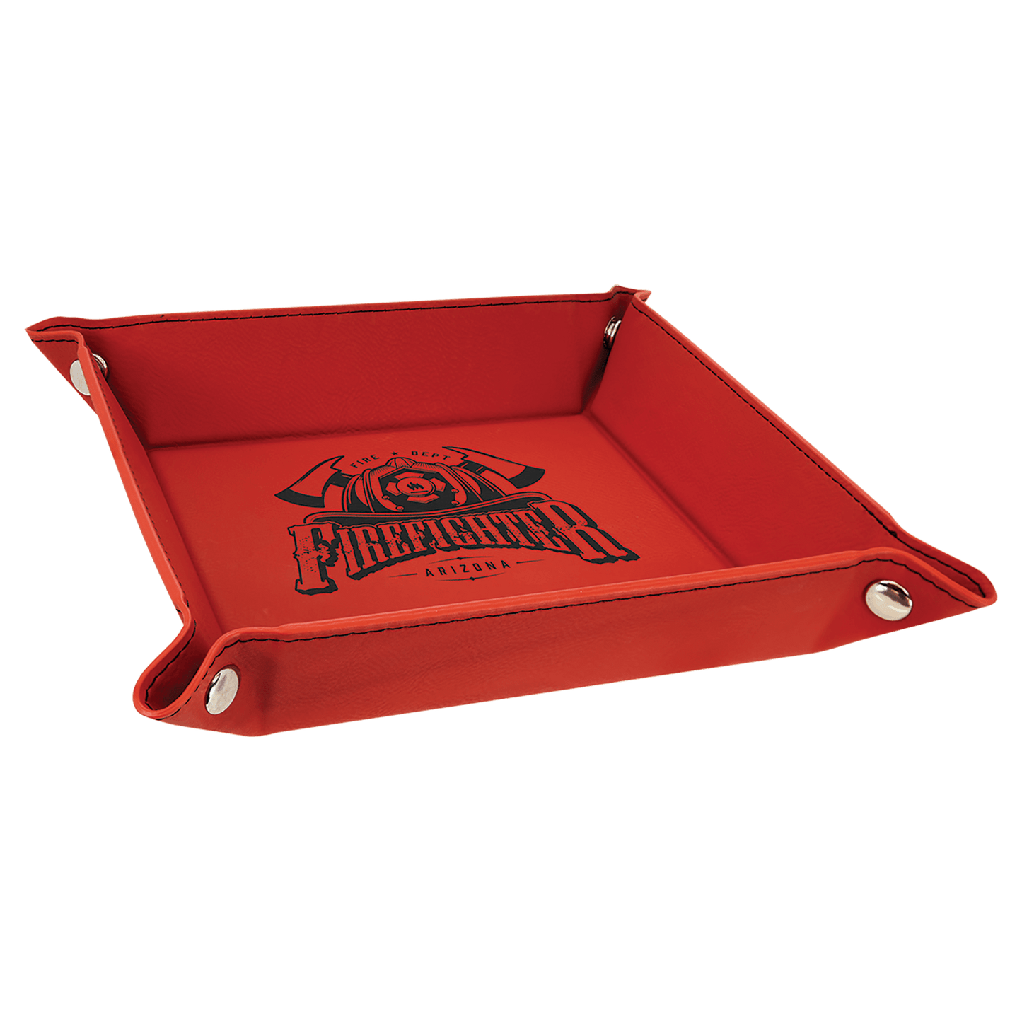 6" x 6" Red Laserable Leatherette Snap Up Tray with Silver Snaps (Sold by Case of 6)