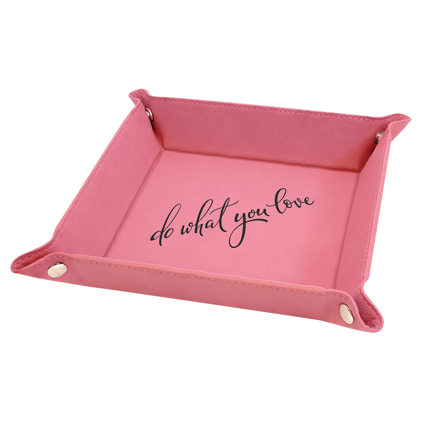 6" x 6" Pink Laserable Leatherette Snap Up Tray with Silver Snaps (Sold by Case of 6)