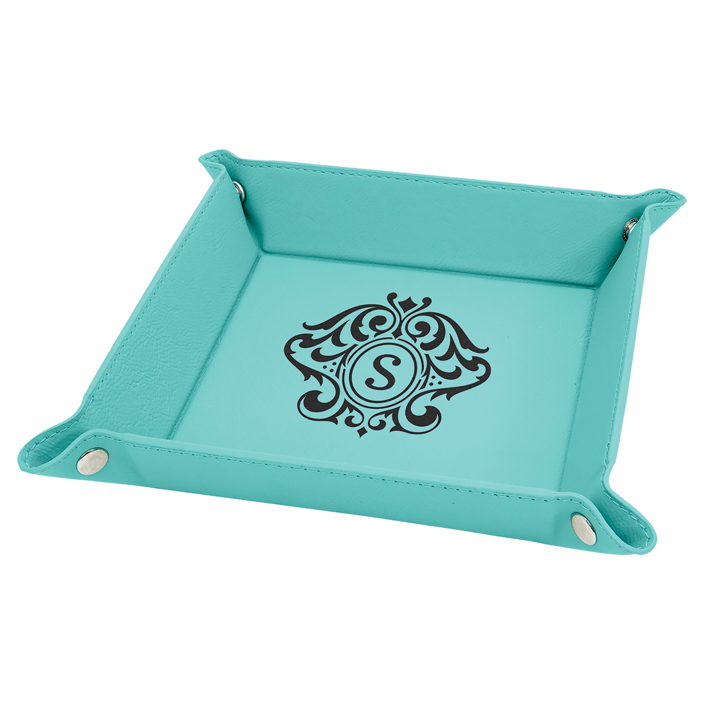 6" x 6" Teal Laserable Leatherette Snap Up Tray with Silver Snaps (Sold by Case of 6)