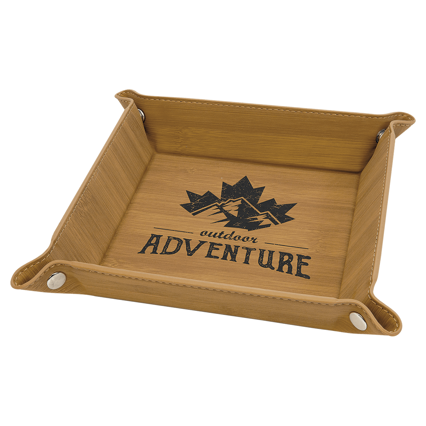 6" x 6" Bamboo Laserable Leatherette Snap Up Tray with Silver Snaps (Sold by Case of 6)
