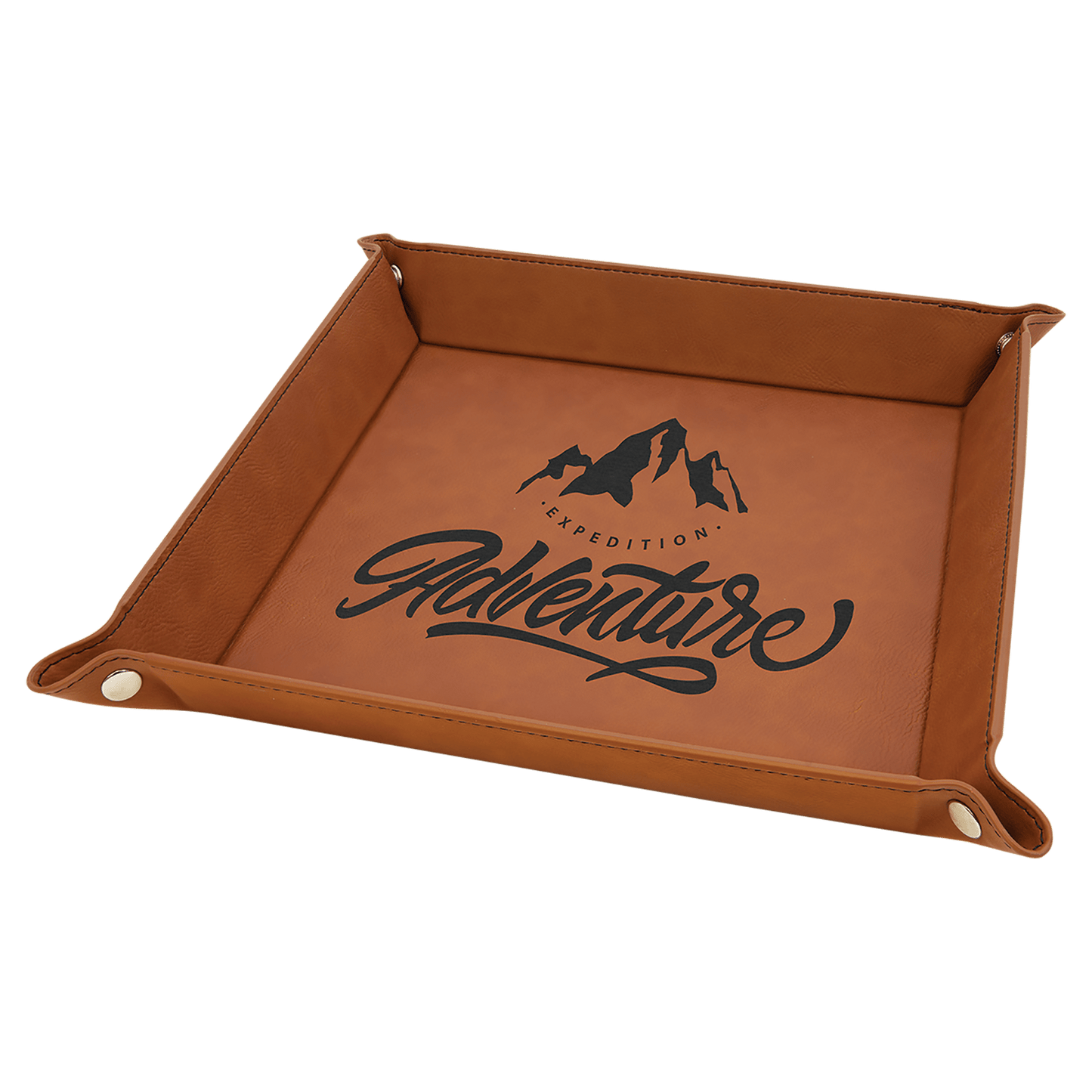 9" x 9" Rawhide Laserable Leatherette Snap Up Tray with Silver Snaps (Sold by Case of 6)
