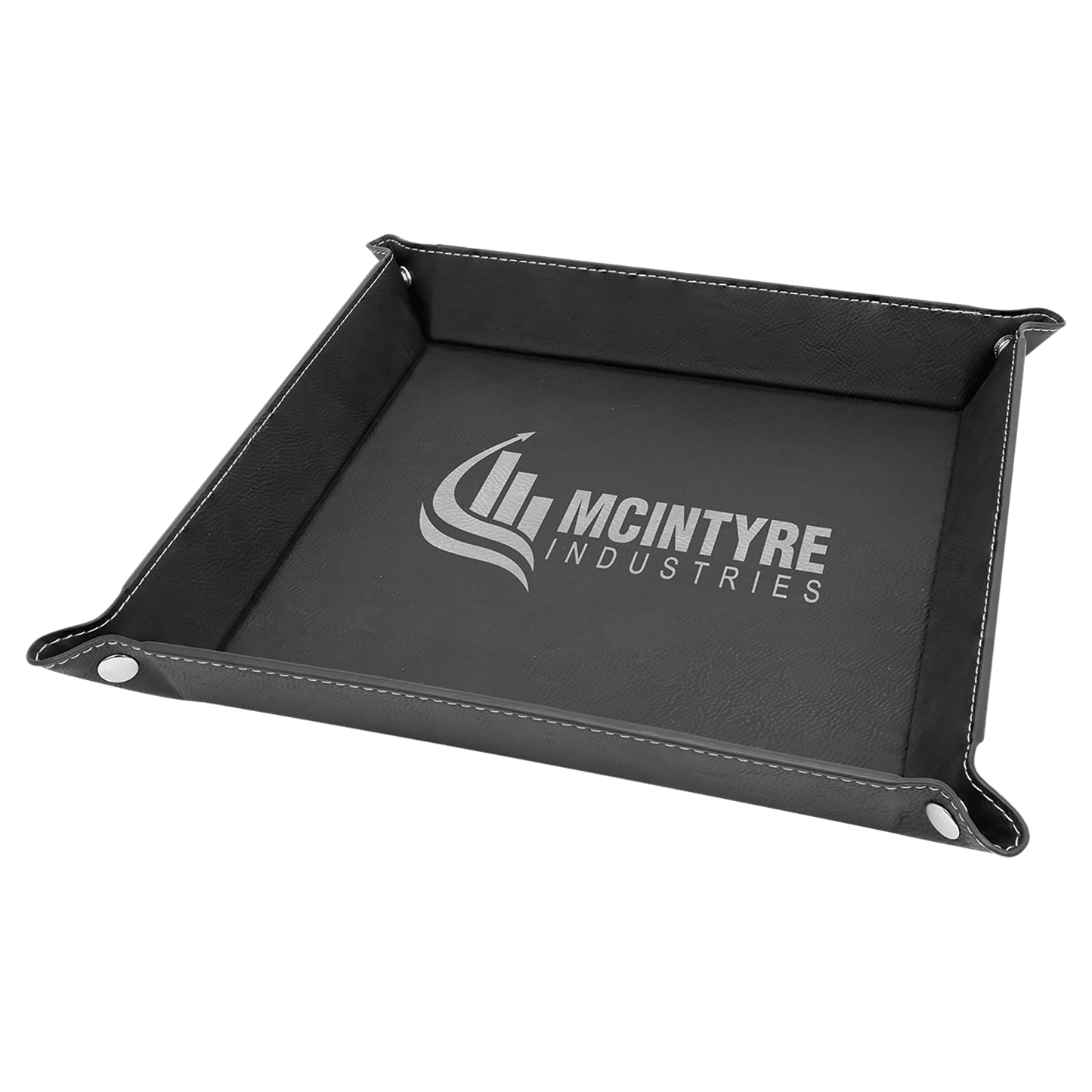 9" x 9" Black/Silver Laserable Leatherette Snap Up Tray with Silver Snaps (Sold by Case of 6)