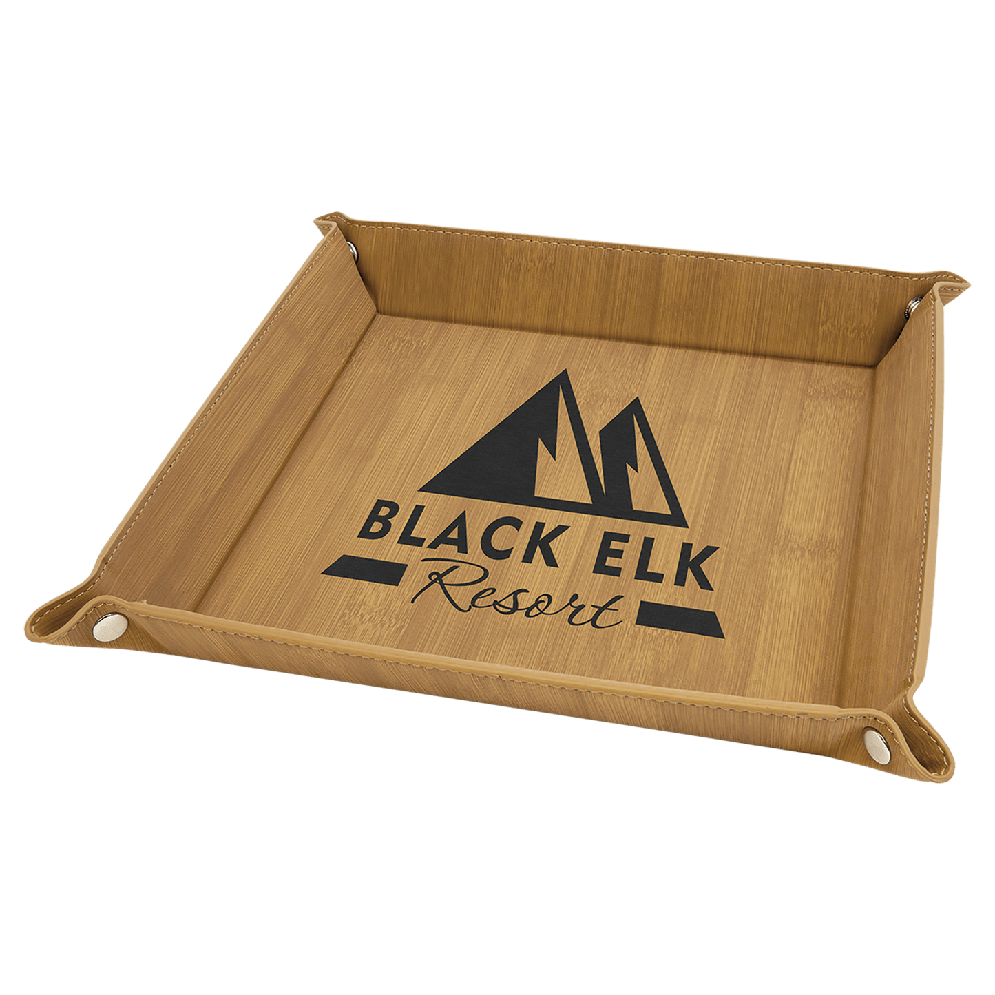 9" x 9" Bamboo Laserable Leatherette Snap Up Tray with Silver Snaps (Sold by Case of 6)
