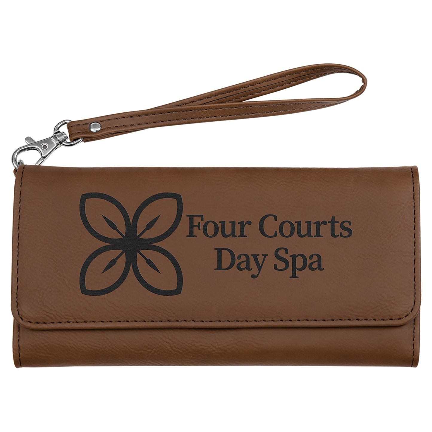 7 1/2" x 4" Dark Brown Laserable Leatherette Wallet with Strap (Sold by Case of 6)