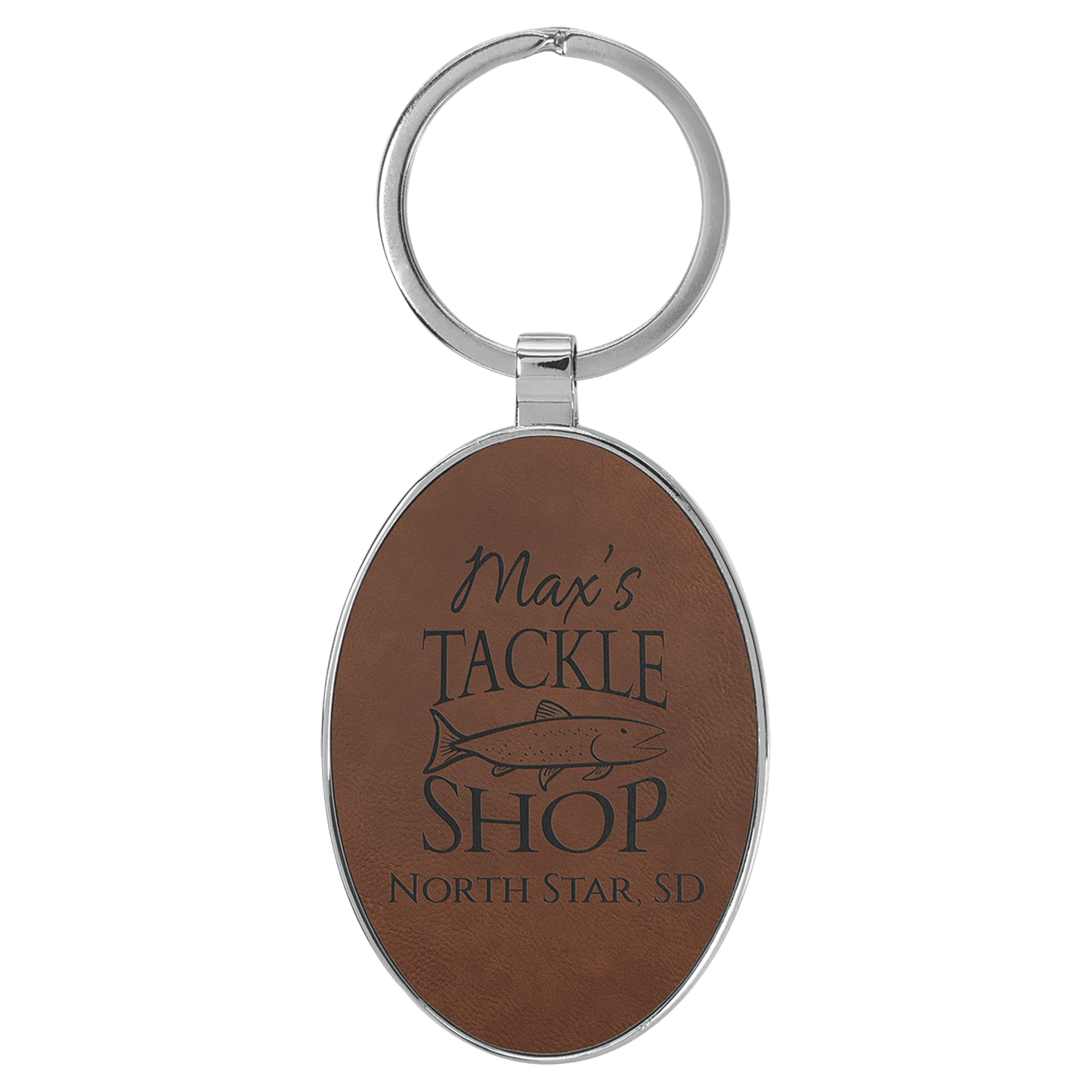 3" x 1 3/4" Laserable Leatherette/Metal Dark Brown Oval Keychain (Sold by Case of 50)