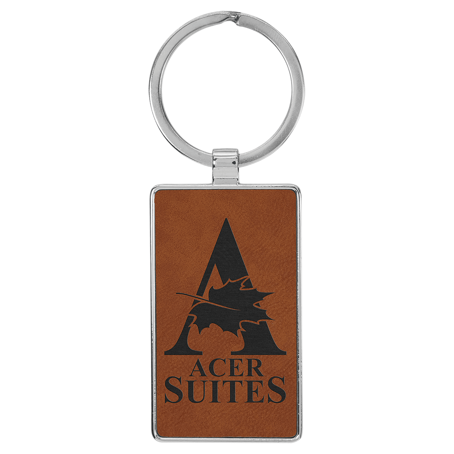 2 3/4" x 1 1/4" Laserable Leatherette/Metal Rawhide Rectangle Keychain (Sold by Case of 50)
