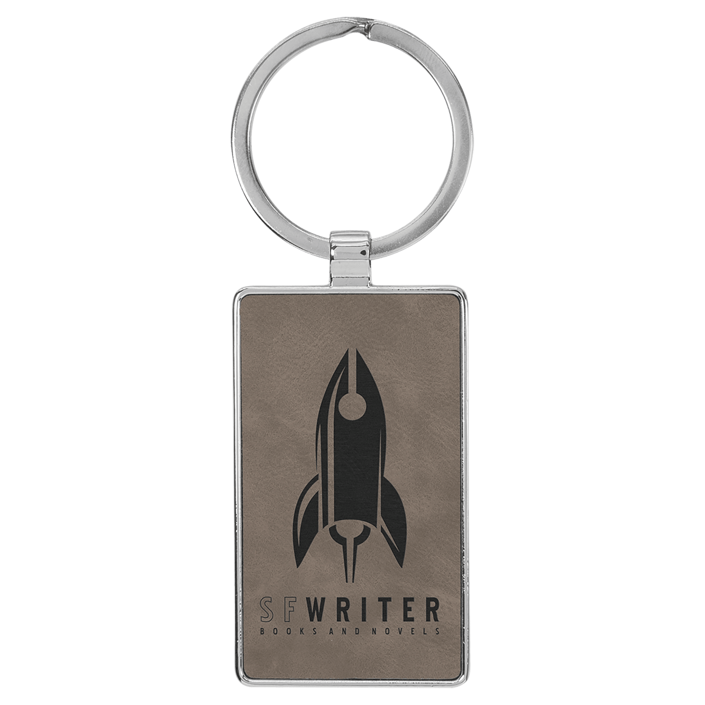 2 3/4" x 1 1/4" Laserable Leatherette/Metal Gray Rectangle Keychain (Sold by Case of 50)