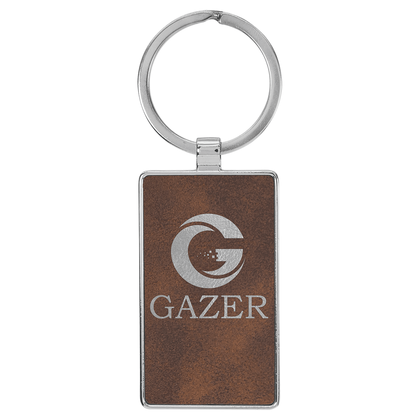 2 3/4" x 1 1/4" Laserable Leatherette/Metal Rustic/Silver Rectangle Keychain (Sold by Case of 50)