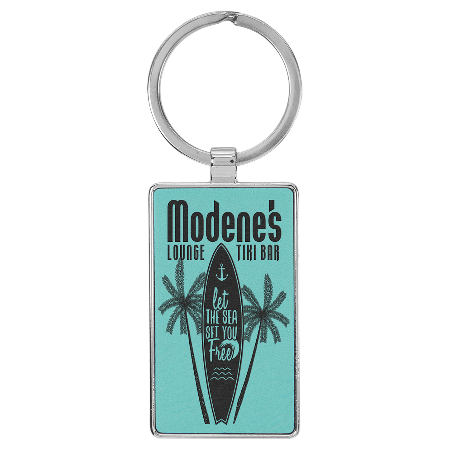 2 3/4" x 1 1/4" Laserable Leatherette/Metal Teal Rectangle Keychain (Sold by Case of 50)
