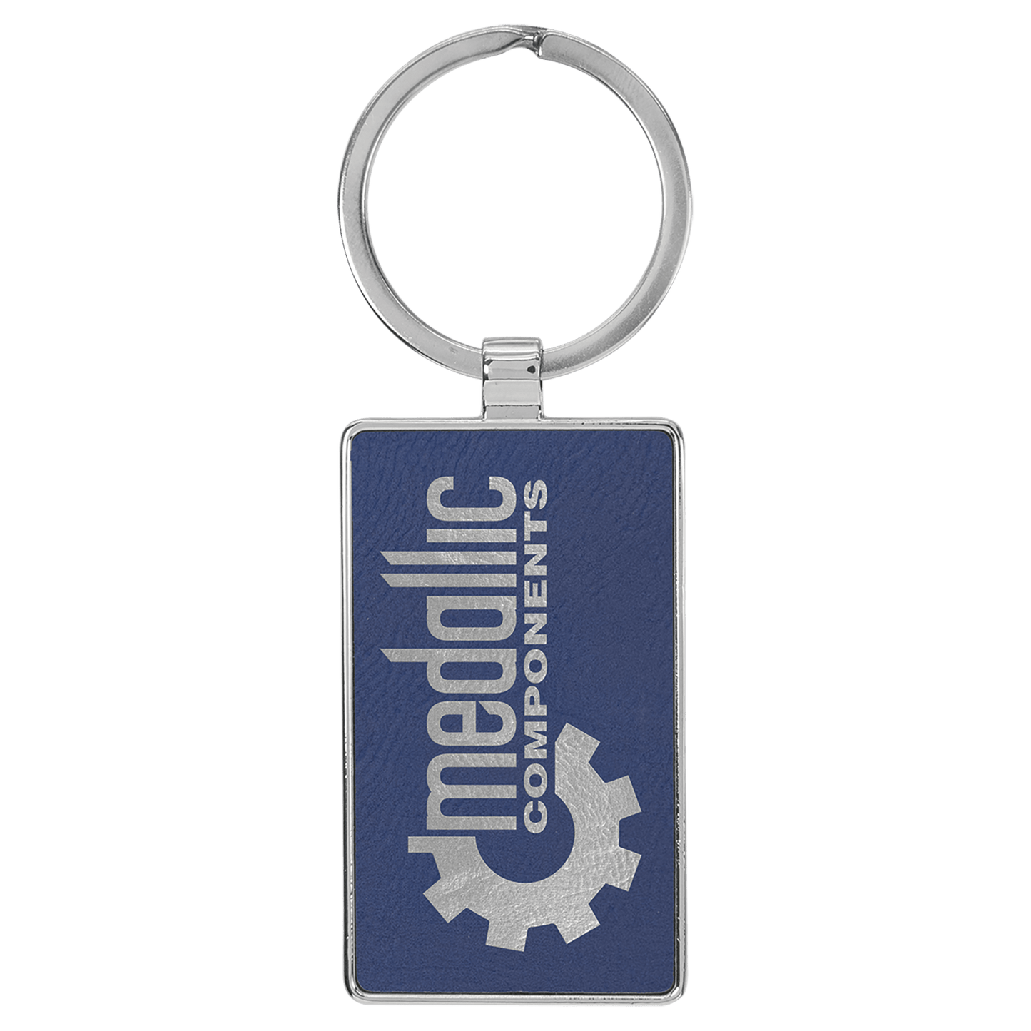 2 3/4" x 1 1/4" Laserable Leatherette/Metal Blue/Silver Rectangle Keychain (Sold by Case of 50)