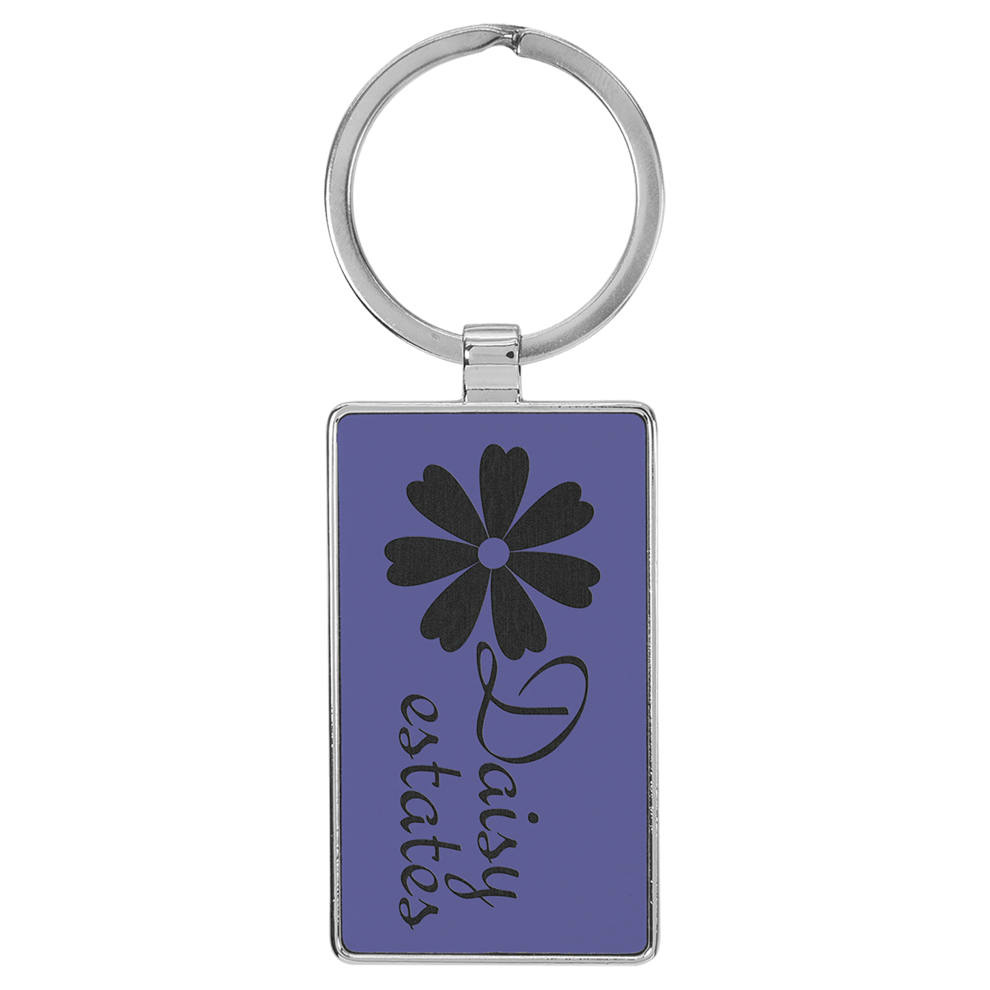 2 3/4" x 1 1/4" Laserable Leatherette/Metal Purple Rectangle Keychain (Sold by Case of 50)