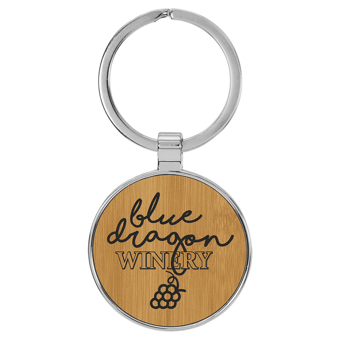 1 1/2" Laserable Leatherette/Metal Bamboo Round Keychain (Sold by Case of 50)
