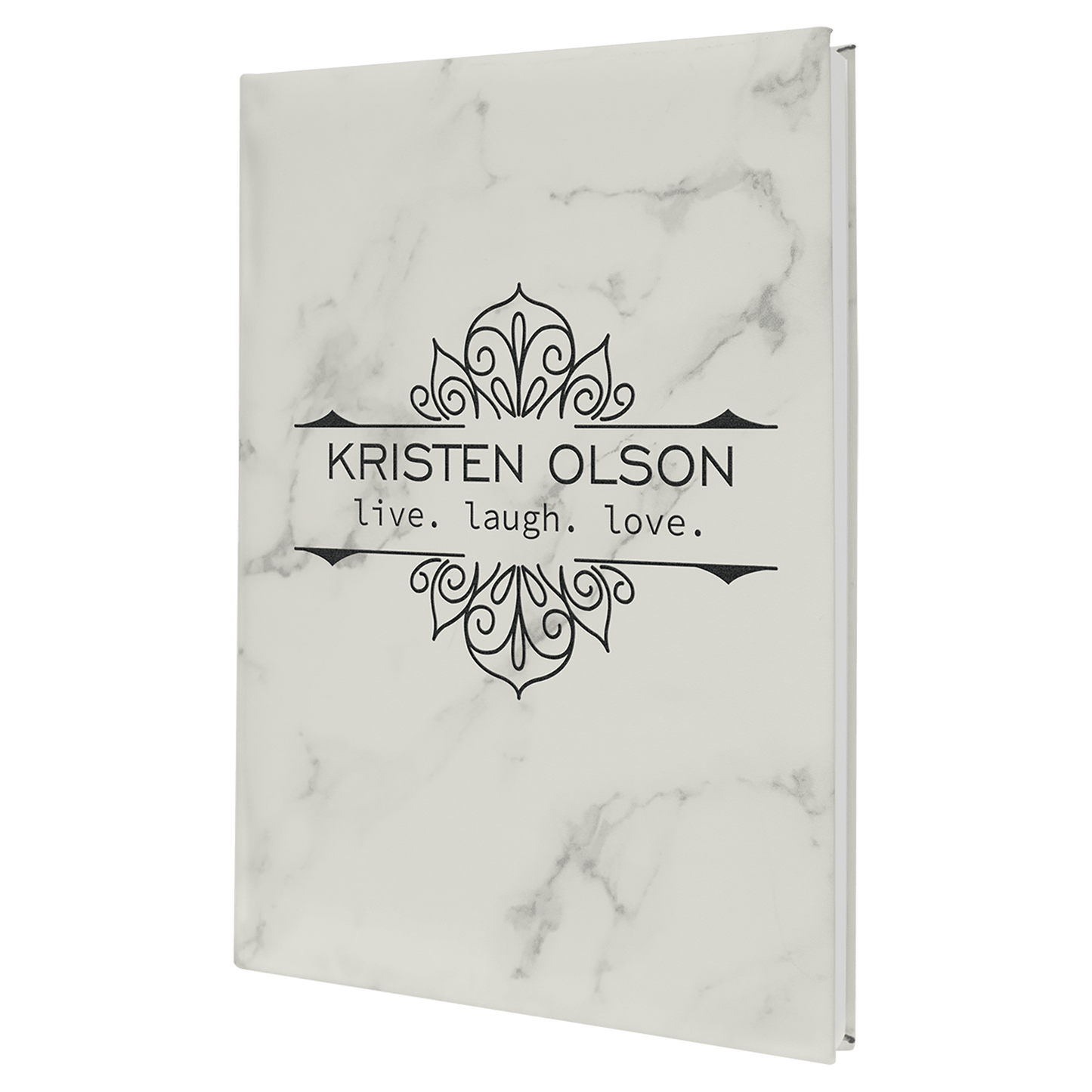 7" x 9 3/4" White Marble Laserable Leatherette Journal with Lined Notepad (Sold by Case of 4)