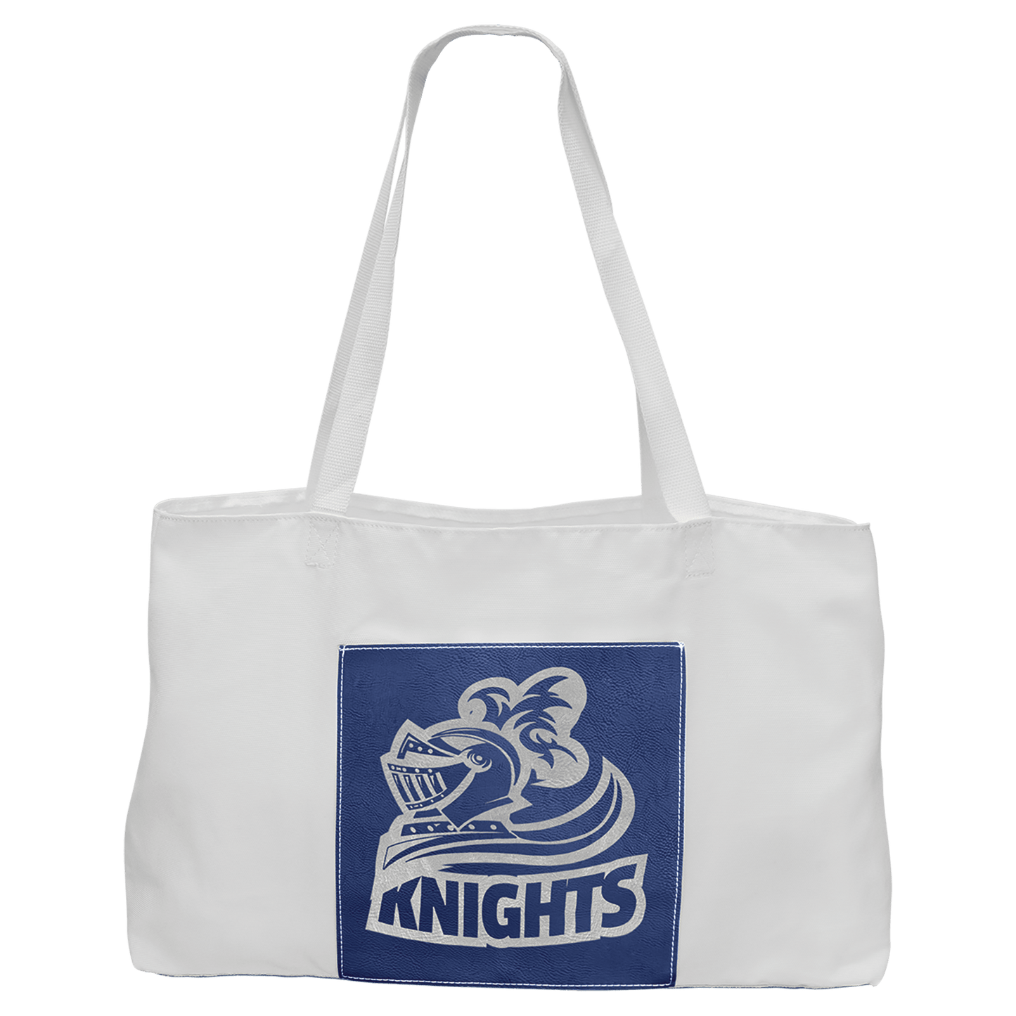 19" x 12" White Bag with 5" Blue/Silver Laserable Leatherette Gusset (Sold by Case of 10)