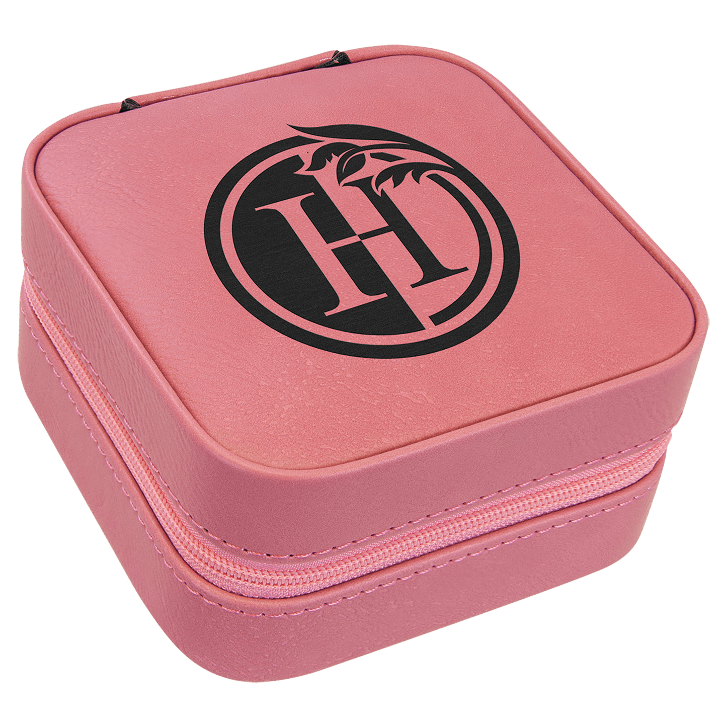 4" X 4" Pink Laserable Leatherette Travel Jewelry Box with Tan Lining (Sold by Case of 6)