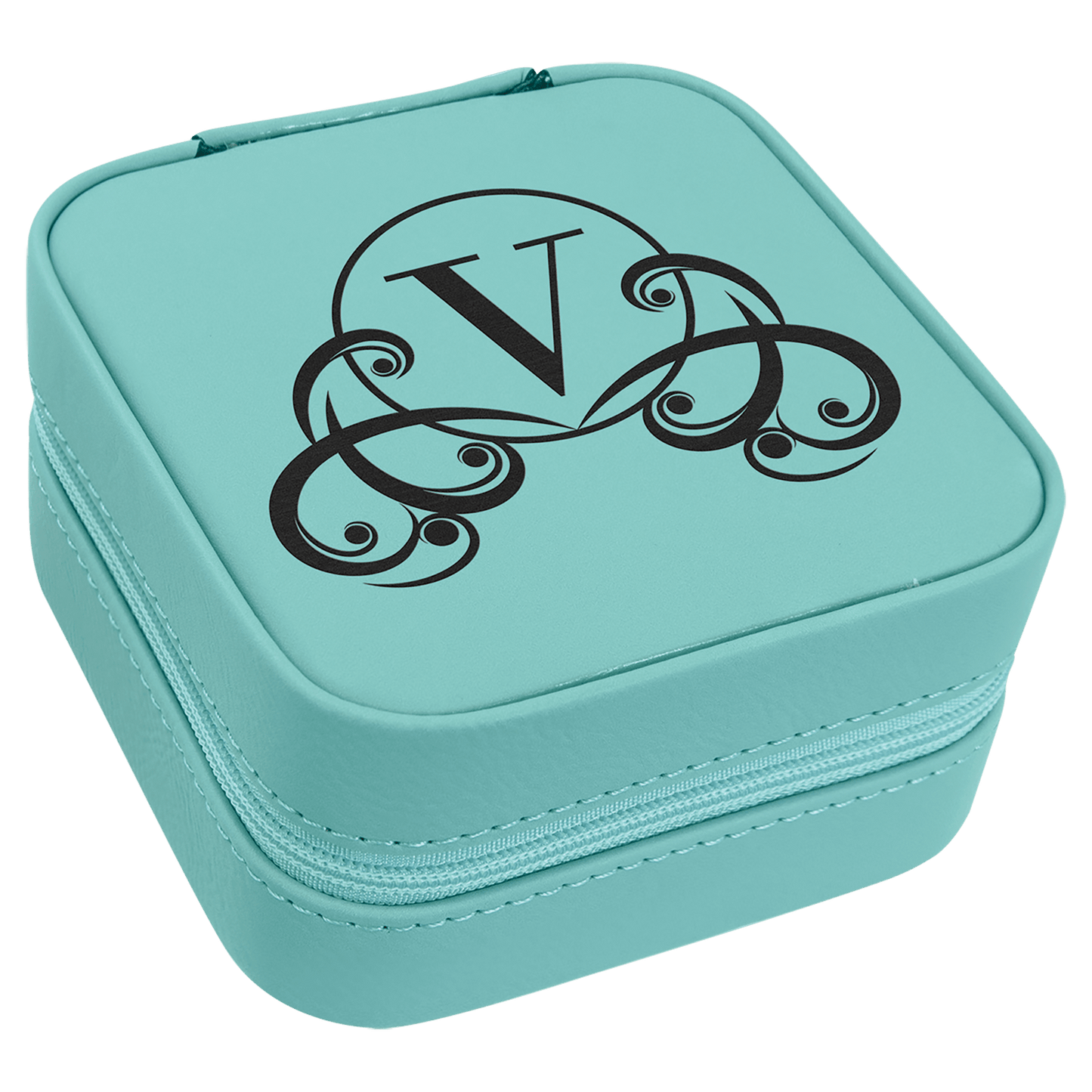 4" X 4" Teal Laserable Leatherette Travel Jewelry Box with Tan Lining (Sold by Case of 6)