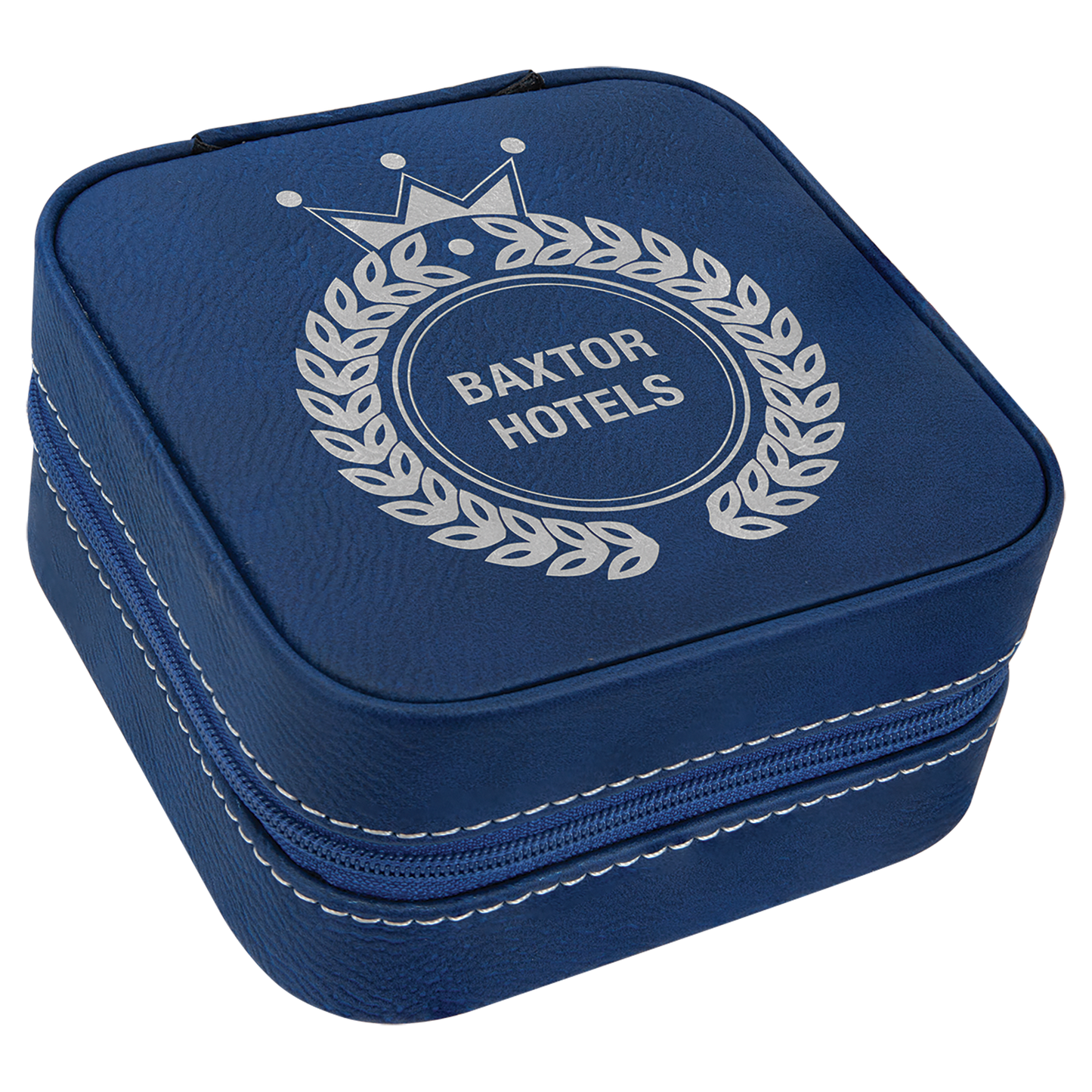 4" X 4" Blue/Silver Leatherette Travel Jewelry Box with Tan Lining (Sold by Case of 6)