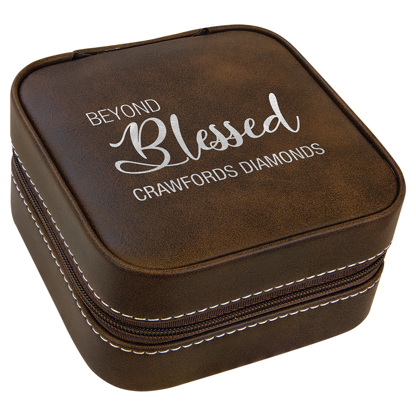 4" X 4" Rustic/Silver Leatherette Travel Jewelry Box with Tan Lining (Sold by Case of 6)