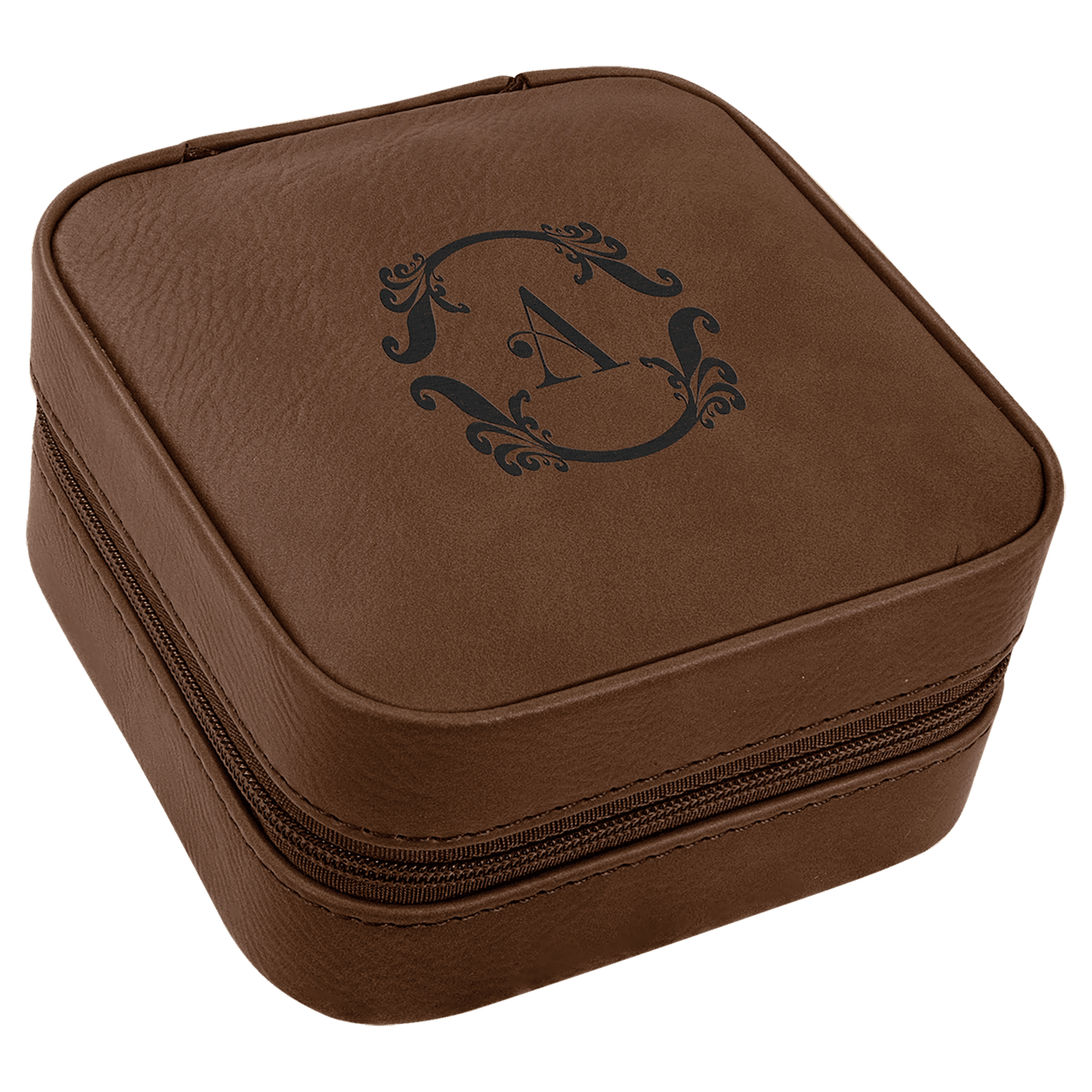 4" X 4" Dark Brown Laserable Leatherette Travel Jewelry Box with Black Lining (Sold by Case of 6)