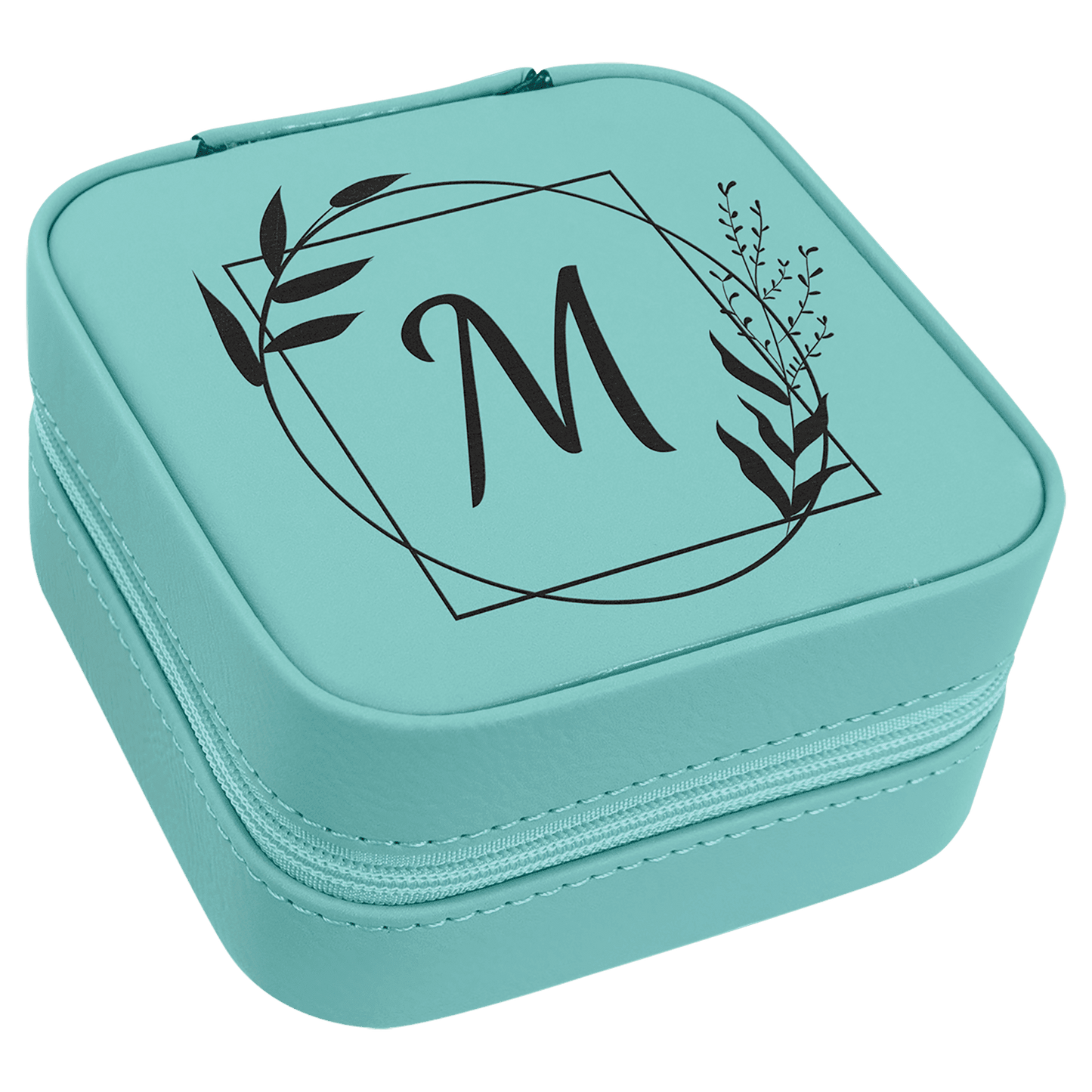 4" X 4" Teal Laserable Leatherette Travel Jewelry Box with Black Lining (Sold by Case of 6)