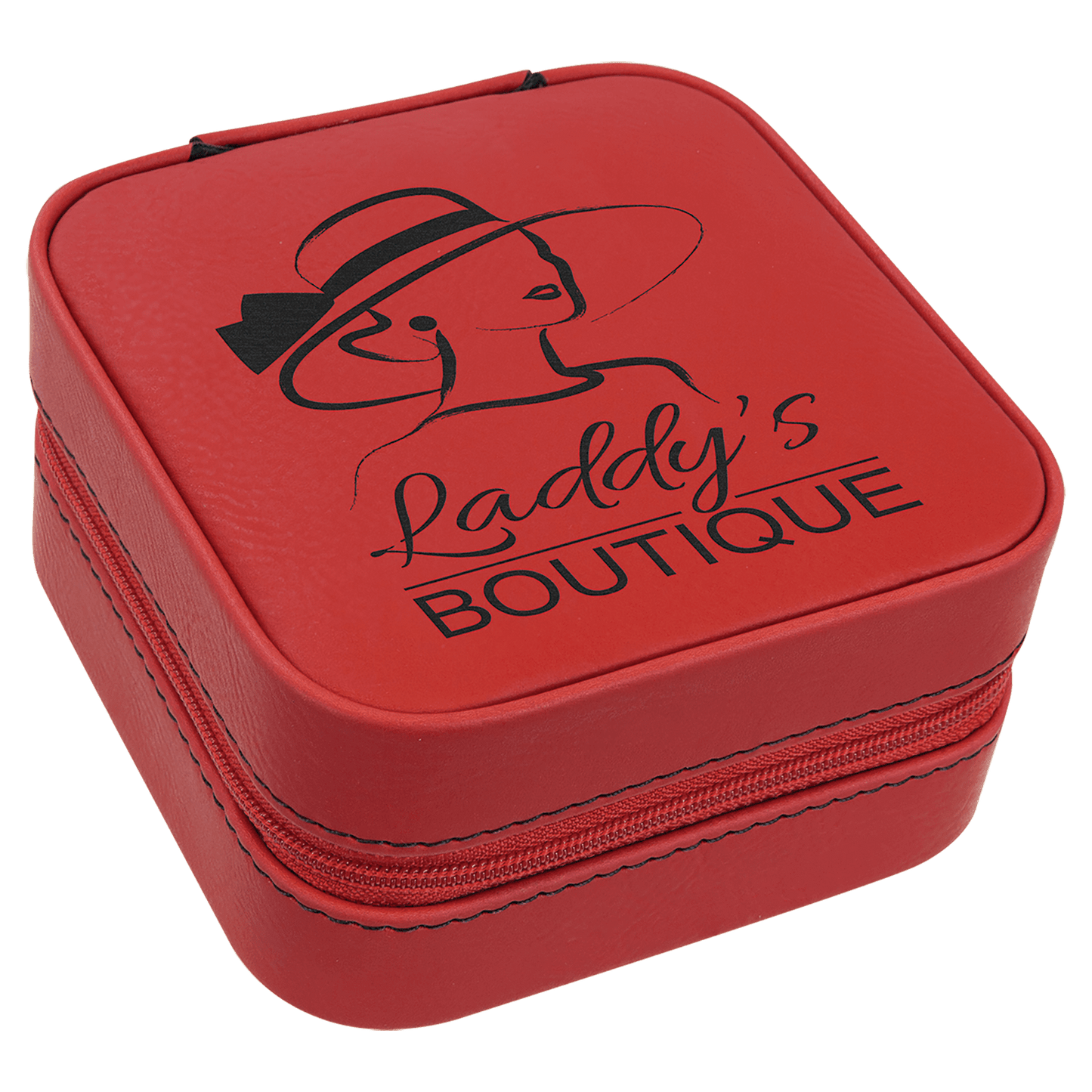 4" X 4" Red Laserable Leatherette Travel Jewelry Box with Black Lining (Sold by Case of 6)