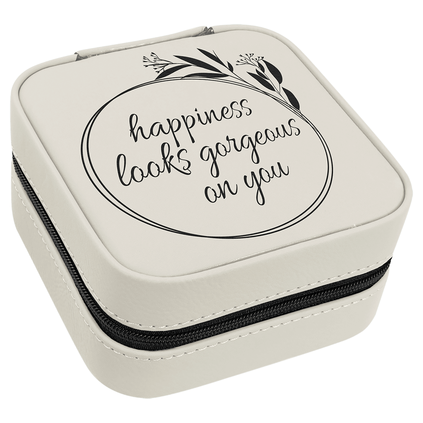 4" X 4" White/Black Laserable Leatherette Travel Jewelry Box with Black Lining (Sold by Case of 6)