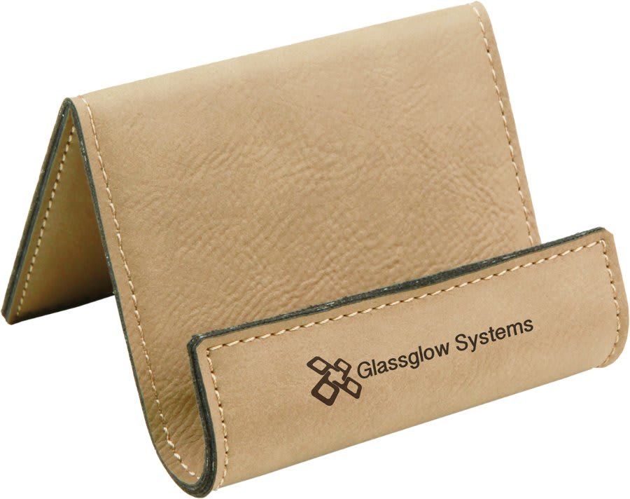 3 1/2" x 2 1/2" Light Brown Laserable Leatherette Holder Easel (Sold by Case of 6)