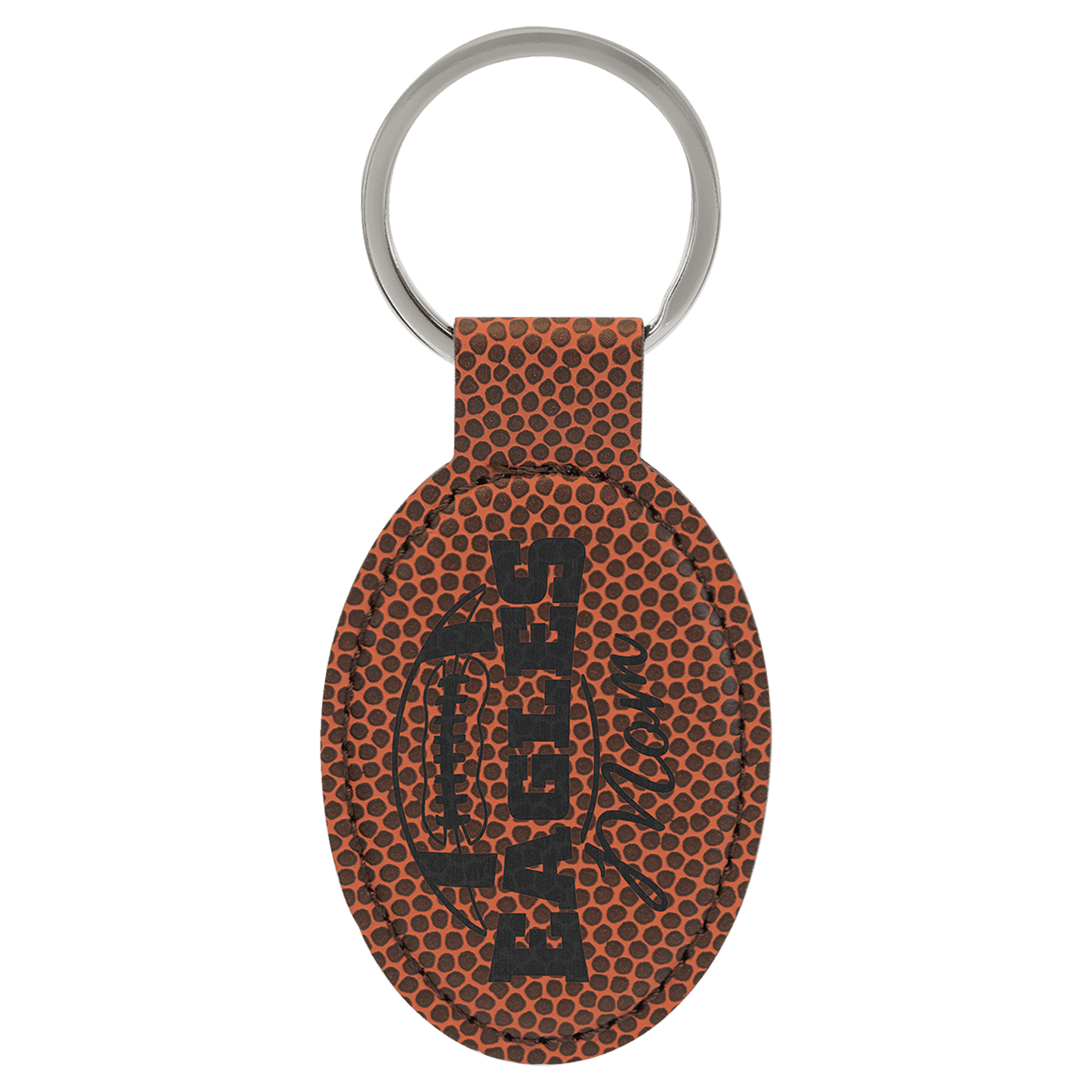 3" x 1 3/4" Football Laserable Leatherette Oval Keychain (Sold by Case of 50)