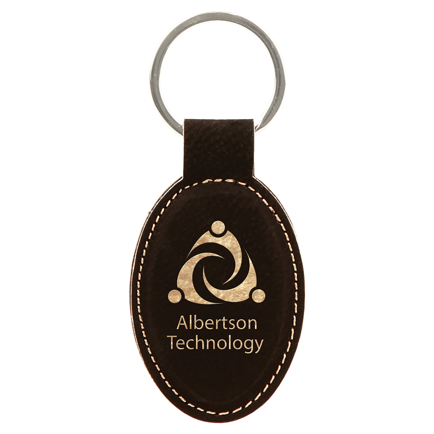 3" x 1 3/4" Black/Gold Laserable Leatherette Oval Keychain (Sold by Case of 50)