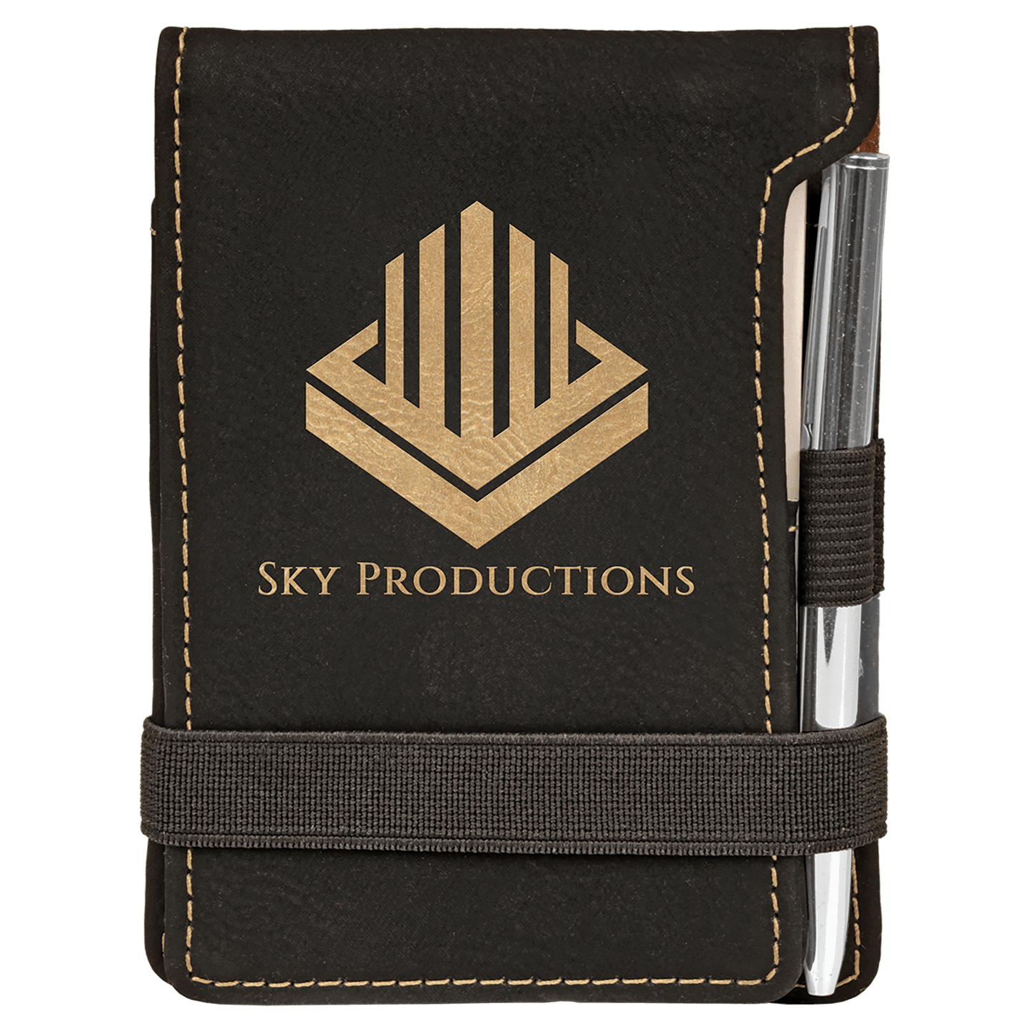 3 1/4" x 4 3/4" Black/Gold Laserable Leatherette Mini Notepad with Pen (Sold by Case of 10)