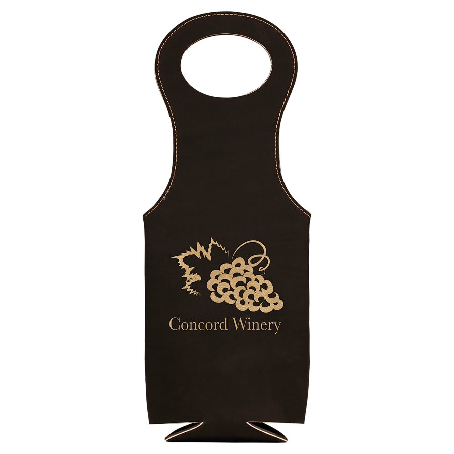 Black/Gold Laserable Leatherette Wine Bag (Sold by Case of 10)