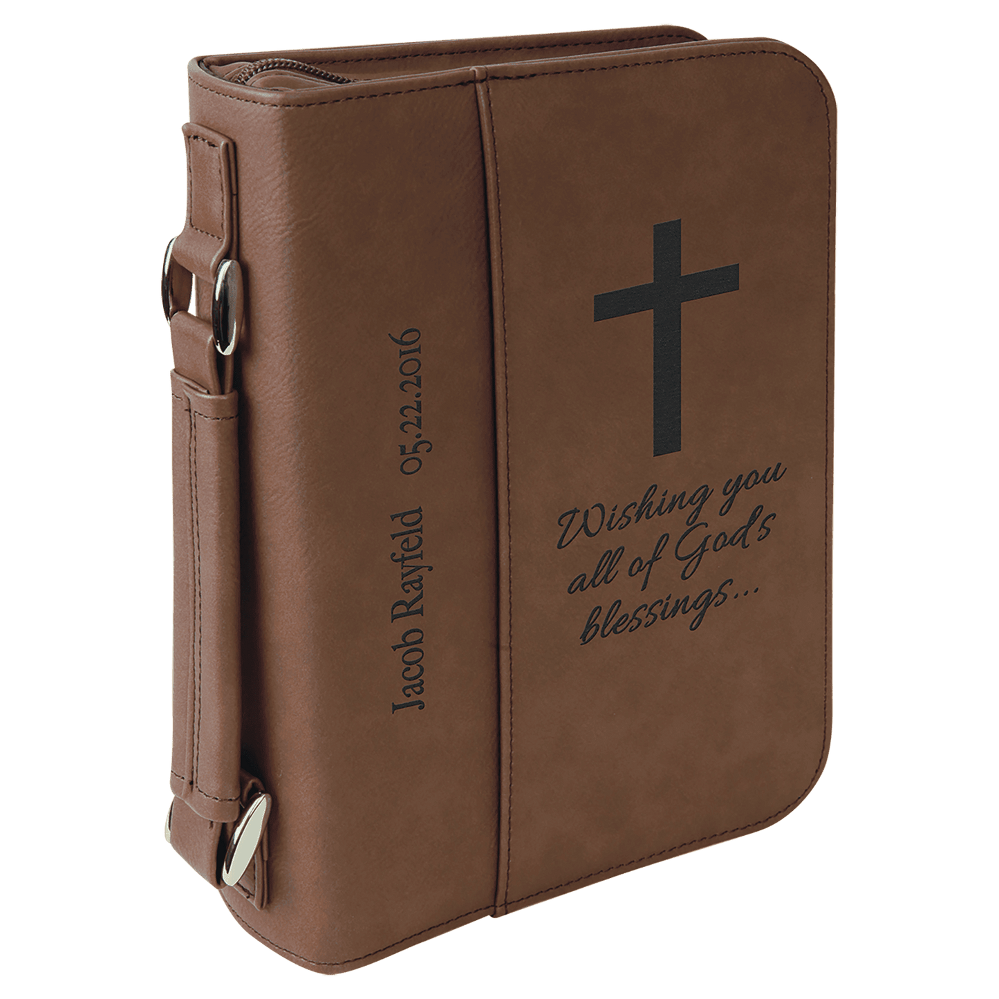 6 3/4" x 9 1/4" Dark Brown Leatherette Book/Bible Cover with Handle & Zipper (Sold by Case of 6)