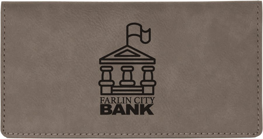 6 3/4" x 3 1/2" Gray Laserable Leatherette Checkbook Cover (Sold by Case of 10)