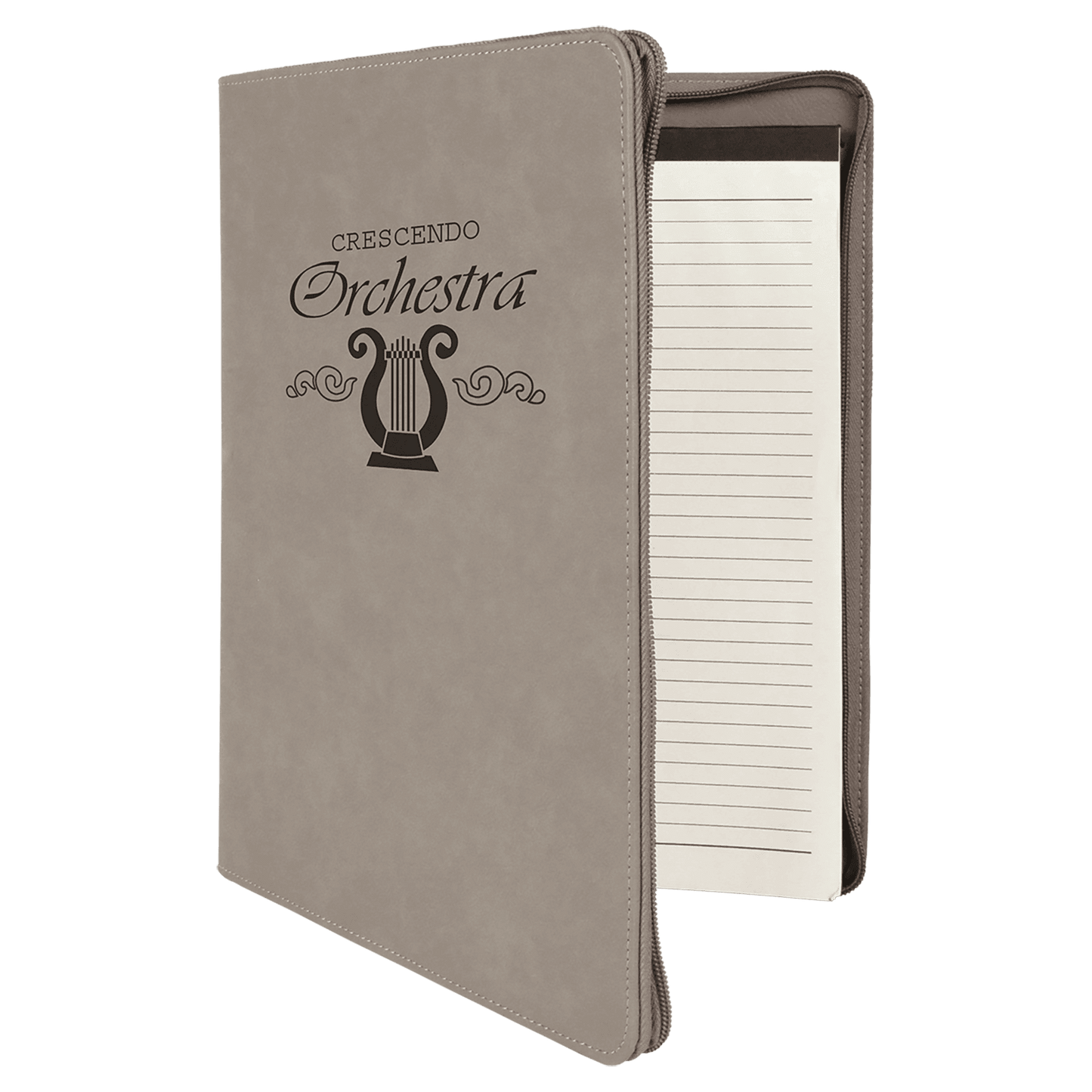 9 1/2" x 12" Gray with Zipper Laserable Leatherette Portfolio with Notepad (Sold by Case of 4)