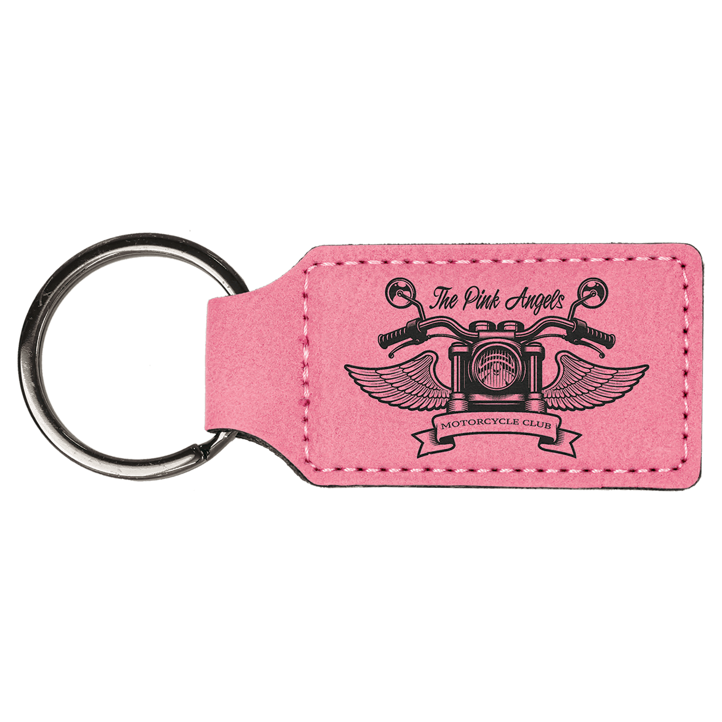 2 3/4" x 1 1/4" Pink Laserable Leatherette Rectangle Keychain (Sold by Case of 50)