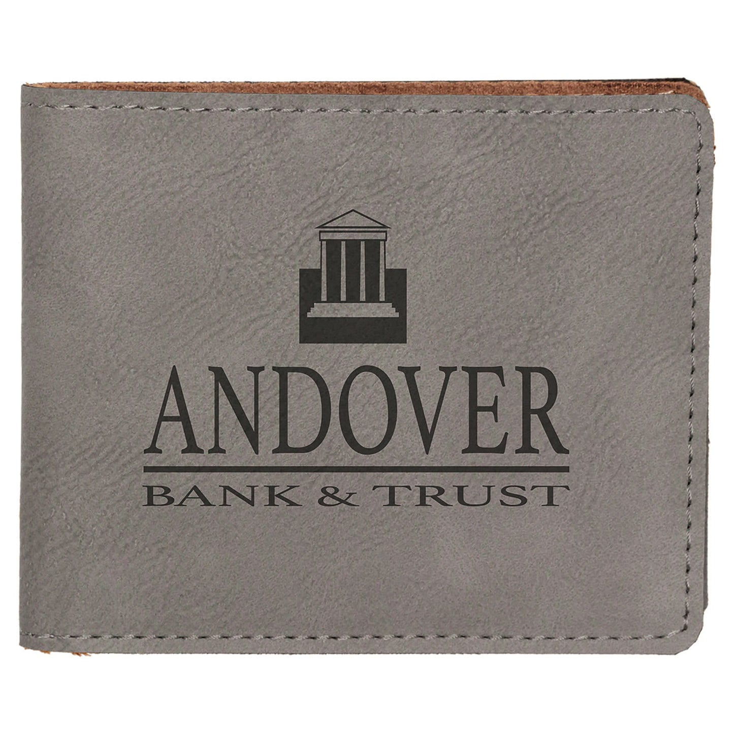 4 1/2" x 3 1/2" Gray Laserable Leatherette Bifold Wallet (Sold by Case of 10)