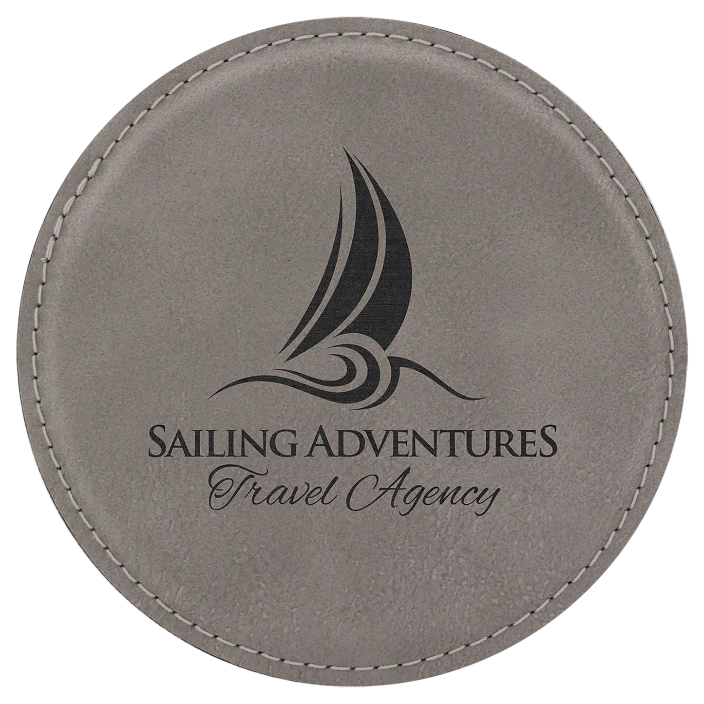 4" Round Gray Laserable Leatherette Coaster (Sold by Case of 6)