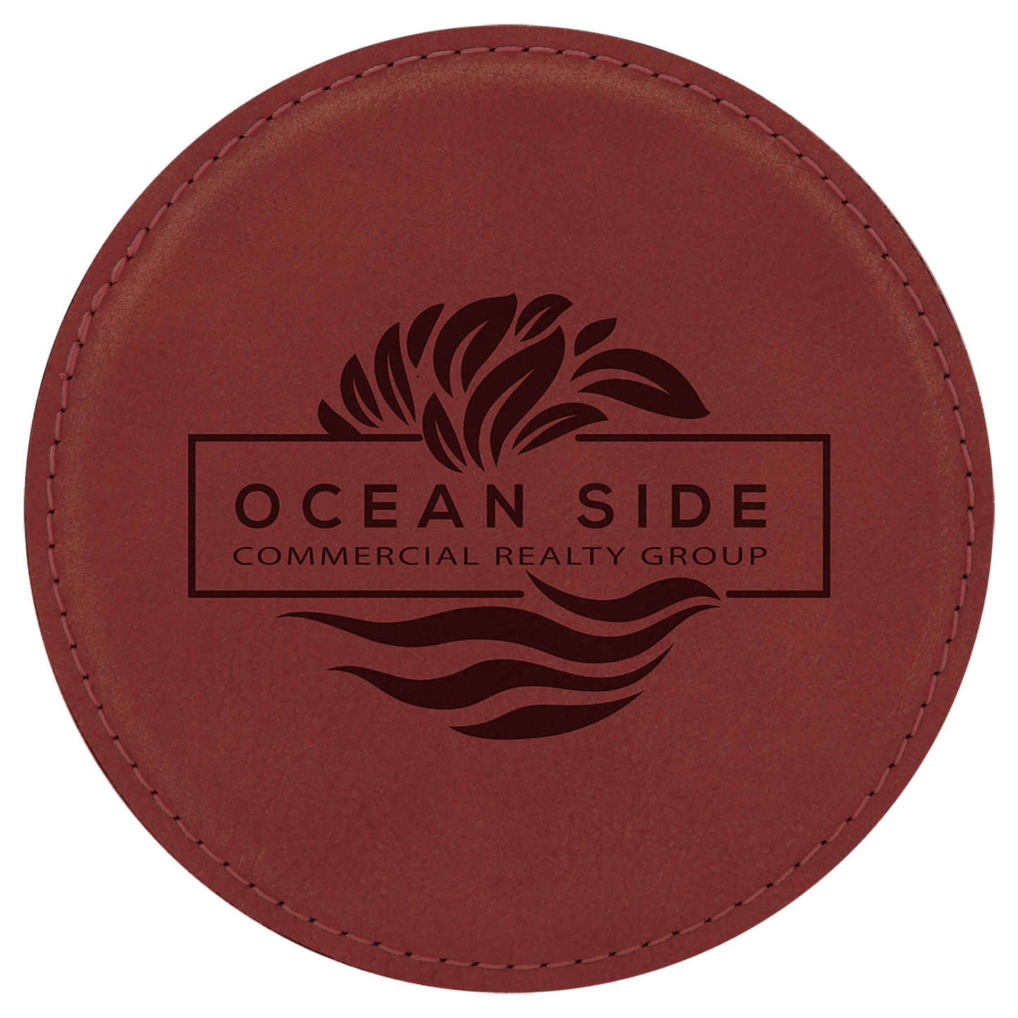 4" Round Rose Laserable Leatherette Coaster (Sold by Case of 6)