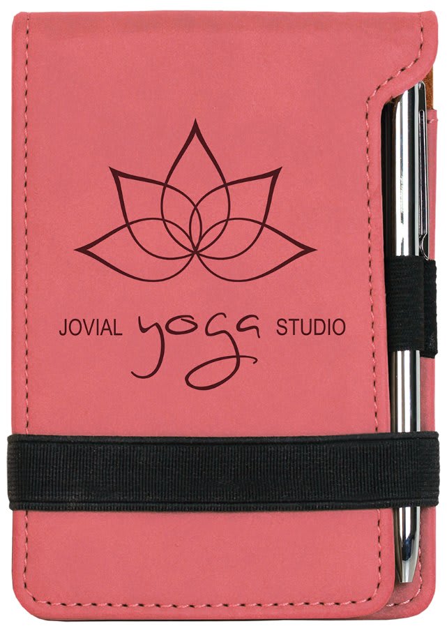 3 1/4" x 4 3/4" Pink Laserable Leatherette Mini Notepad with Pen (Sold by Case of 10)