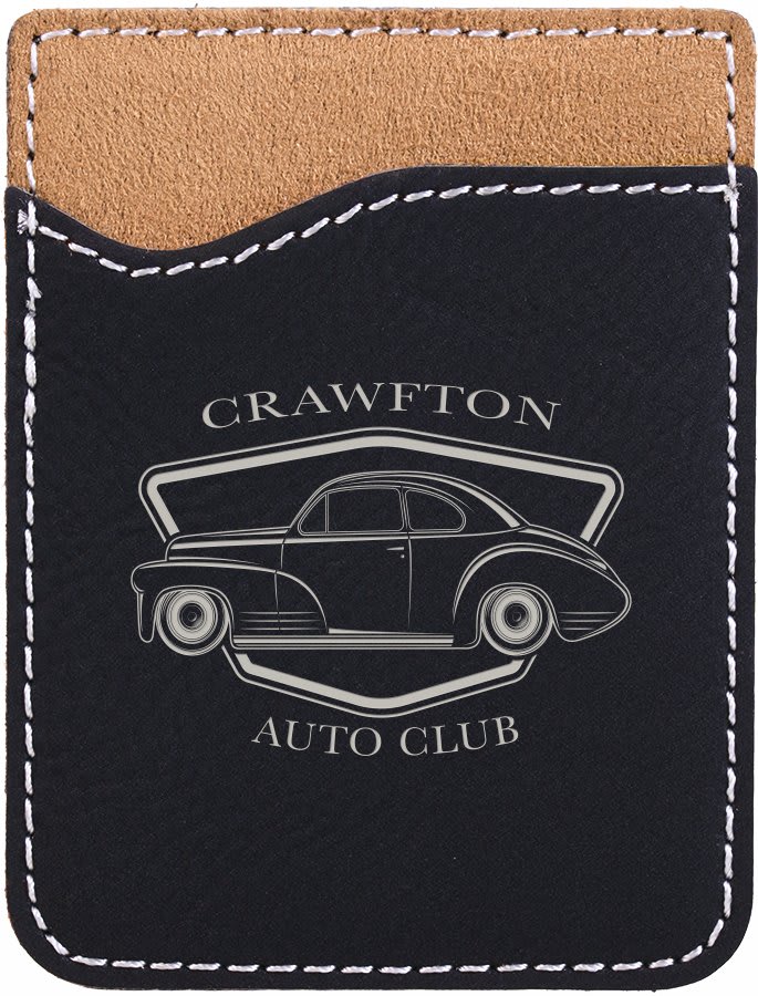 Black/Silver Laserable Leatherette Phone Wallet (Sold by Case of 25)