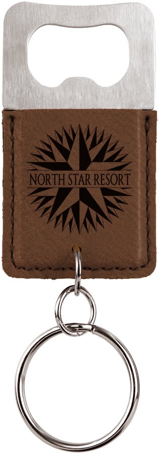 Rectangle Dark Brown Laserable Leatherette Bottle Opener Keychain (Sold by Case of 25)