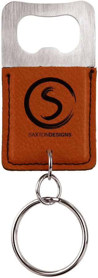 Rectangle Rawhide Laserable Leatherette Bottle Opener Keychain (Sold by Case of 25)