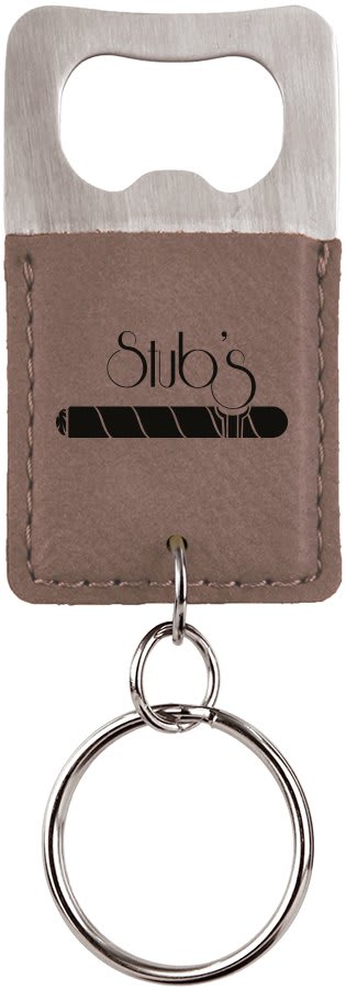 Rectangle Gray Laserable Leatherette Bottle Opener Keychain (Sold by Case of 25)