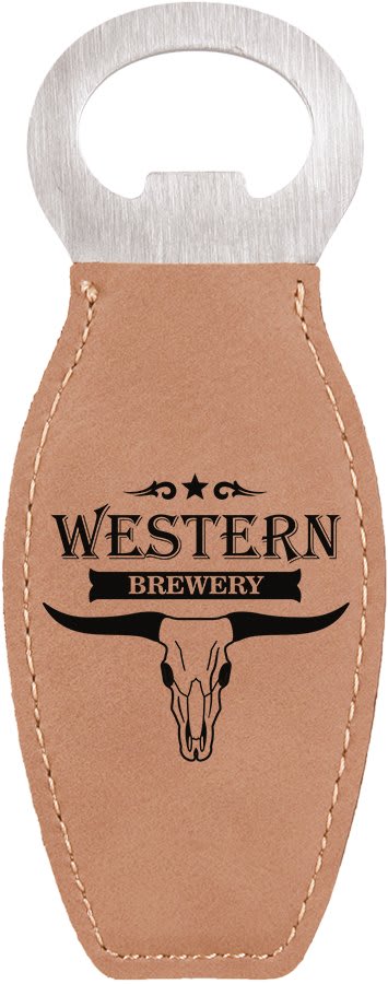 Light Brown Laserable Leatherette Bottle Opener with Magnet (Sold by Case of 10)