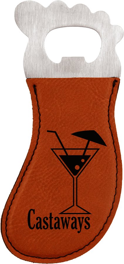 Rawhide Laserable Leatherette Foot Shaped Bottle Opener with Magnet (Sold by Case of 10)