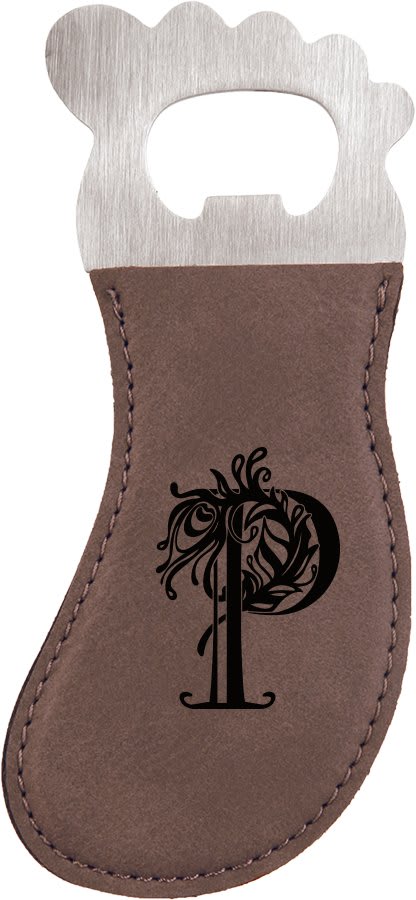 Gray Laserable Leatherette Foot Shaped Bottle Opener with Magnet (Sold by Case of 10)