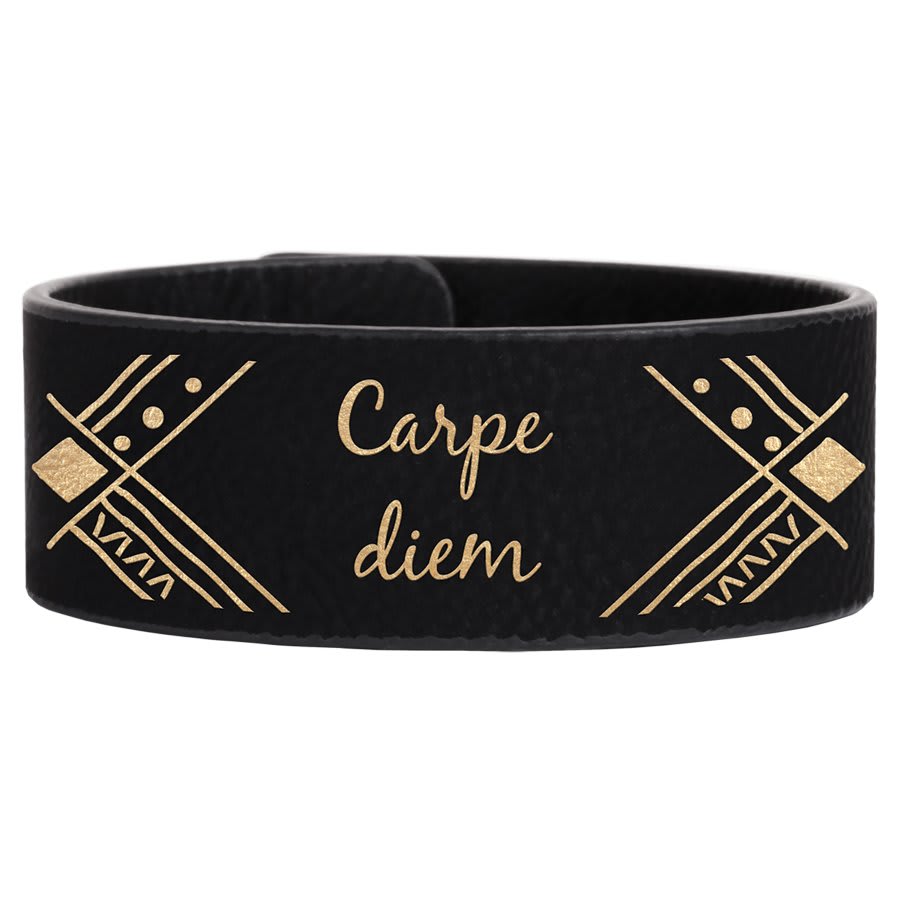 9 1/2" x 1" Black/Gold Laserable Leatherette Cuff Bracelet (Sold by Case of 10)