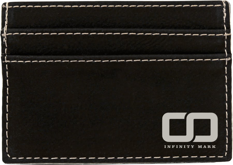4" x 2 3/4" Black/Silver Laserable Leatherette Wallet Clip (Sold by Case of 10)